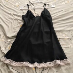 Vintage French Maid silky soft satin lace Halloween costume slip dress
